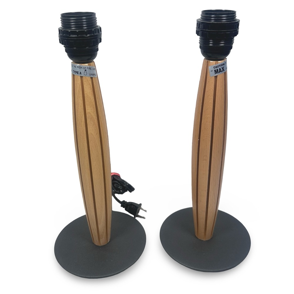 Vintage IKEA Luta Ferrit Wood Table Desk Lamp Set of 2 MCM Ribbed Brown No Shade
